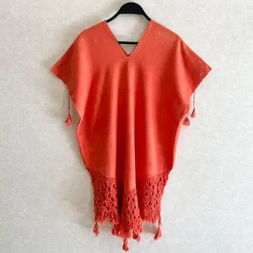 빈티지 프린지 상의 오렌지 70s