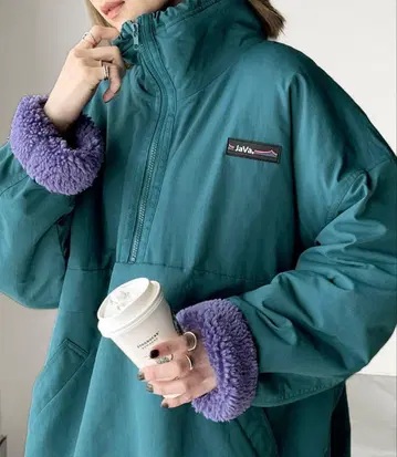 JAVA 리버서블 하프 지퍼 나일론 보아 오버 사이즈 블루종