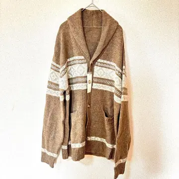 노르딕 무늬 니트 가디건 3L 사이즈 숄카라 브라운