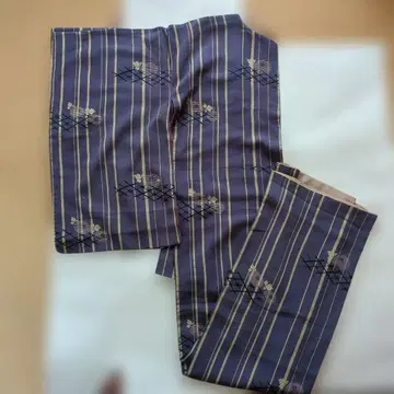 코몬 기모노 세로 줄무늬 하나비시 만수국 앤티크 기모노