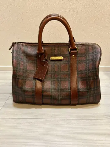 새상품급 폴로 랄프로렌 미니 보스턴 백 브라운 체크 무늬