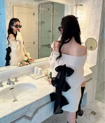 amerge back ribbon big knit