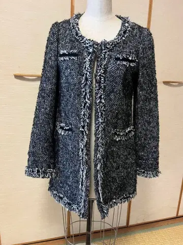 노카라 트위드 자켓 네이비