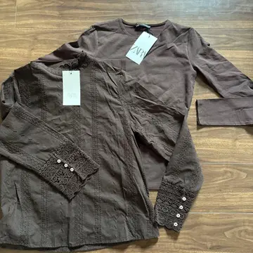 택 포함 새상품 ZARA 브라운 긴팔 셔츠 블라우스 2개 세트