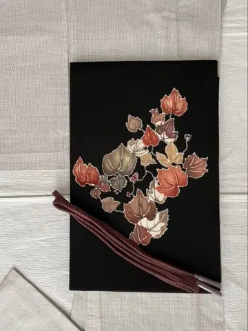 열리는 나고야 오비 염색 오비 단풍 패턴 블랙 베이스