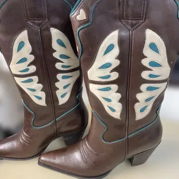 브라운 가죽 웨스턴 부츠 중간 굽