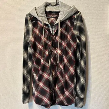 14th Addiction 빨간색 체크 셔츠 후드 바이컬러 그레이 체크