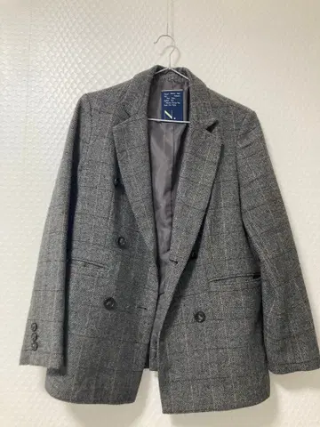 그레이 체크 무늬 더블 브레스트 자켓 M