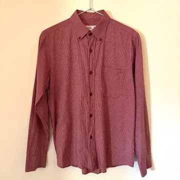 agnis b. homme 빨간색 체크 무늬 남성용 버튼 다운 긴팔 셔츠