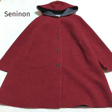 392 Seninon 후드 부착 와인 컬러 롱 코트 오버 사이즈