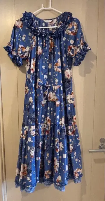 핑크하우스 리본 부케 미디 원피스 블루