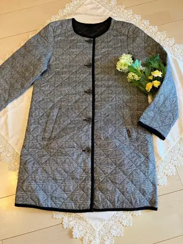 크로커다일 퀼팅 롱 자켓 그레이