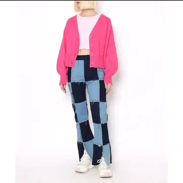 PUNYUS 크롭 니트 가디건 핑크