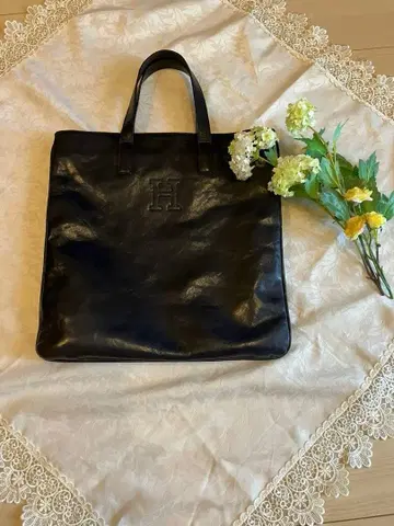 히로후 블랙 가죽 토트백