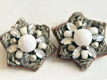 골동품 은색 스팽글 클리어 비쥬 vintage 귀찌