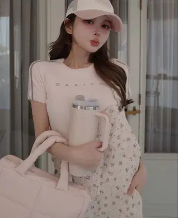 택 포함 새상품 Darich 라인 파일 니트탑 핑크