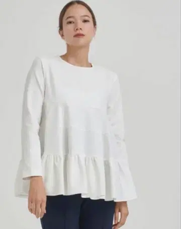 yori 티어드 스트레치 블라우스 화이트 36