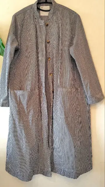 체크 무늬 롱 코트 블랙 화이트