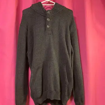 H&M 다크 그레이 후드 부착 니트 후드티