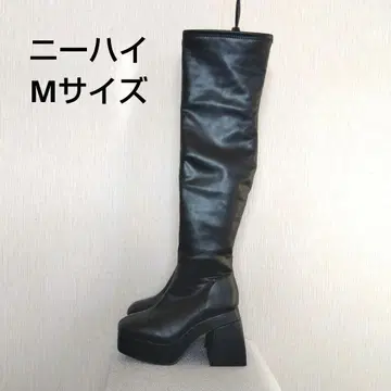 택 포함 새상품 청키힐 블랙 니하이 부츠/ M