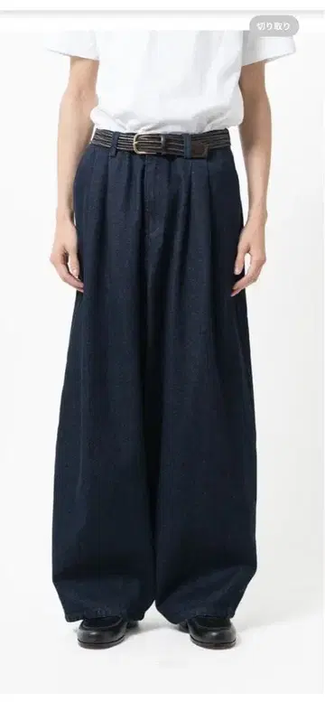 bonbon 다크 데님 와이드 팬츠 프론트 턱