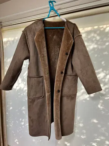 브라운 무스탕 롱 코트 리버서블