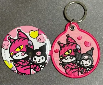 타베코 동물 산리오 쿠로미 고양이 캔뱃지 자수 키링 2세트