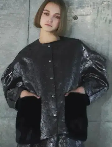 ELFRANK 플라워 자카드 노카라 블루종 블랙