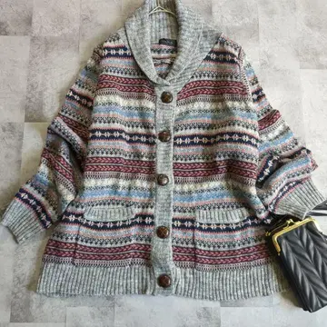 페어아일 패턴 니트 가디건 빅 사이즈 4L 숄카라 루즈핏 겨울