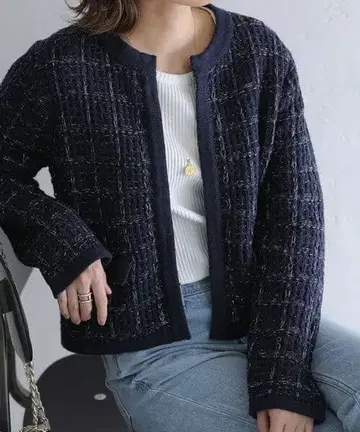 [ 새상품급 ] 라토타리테 네이비 트위드풍 니트 자켓 가디건