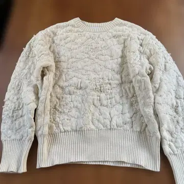 ZARA 아이보리 펄 스티치 장식 니트 M 오버 실루엣