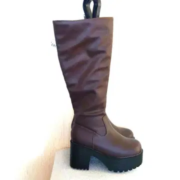 택 포함 새상품 브라운 통굽 롱 부츠/S 사이즈