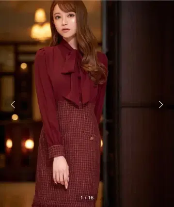 [ 새상품 ] 에밀리아 위즈 도킹 트위드 미니 원피스 보르도 리본