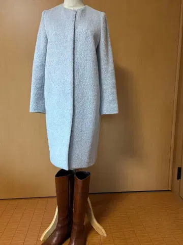 라이트 블루 그레이 노카라 코트 유나이티드 애로우즈