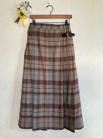 스튜디오 클립 체크 무늬 롱 플리츠 스커트