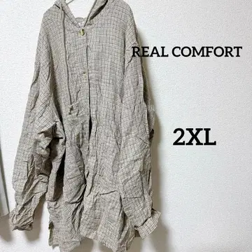 레어 REALCOMFORT [ 2XL ] 후드 부착 체크 원피스 셔츠