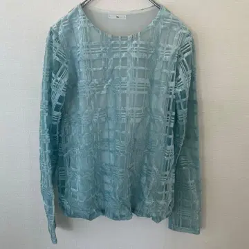 와이즈 Y's 시어 티셔츠 체크 무늬 스카이블루