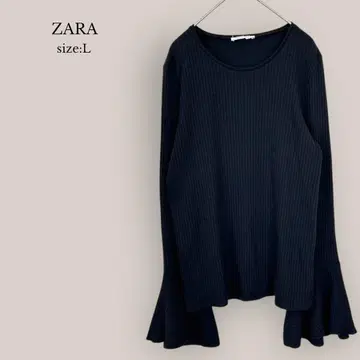 자라 ZARA 페르슬리브 리브 스웨터 U넥 무인 블랙 심플