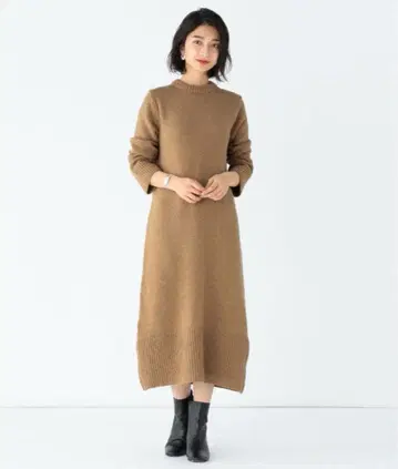 Demi-Luxe BEAMS 하이넥 니트 원피스