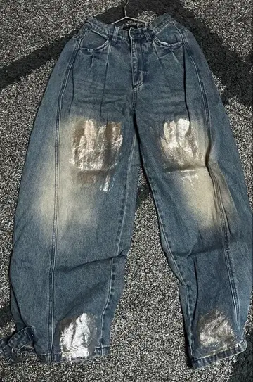 [ Spielio ] 빈티지라이크 호일 프린트 와이드 데님 팬츠