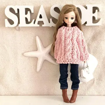 리카짱 의류 4세트 핸드메이드 22cm 핑크 케이블 짜임 스웨터