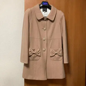 베이지 울 코트 리본 포함