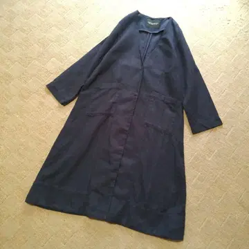 써니클라우드 면린넨 소재 롱 코트 원피스 다크 네이비