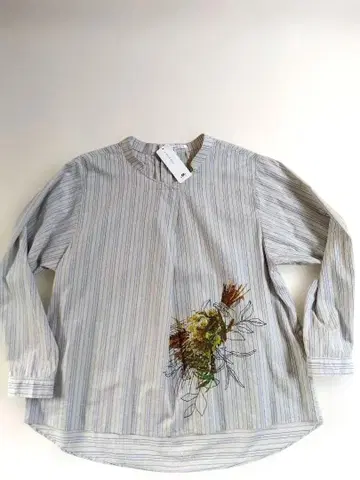 심플 라이프 스트라이프 패턴 꽃 자수 긴팔 셔츠