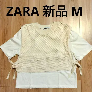 ZARA 새상품 M 아이보리 뜨개질 반팔 T셔츠