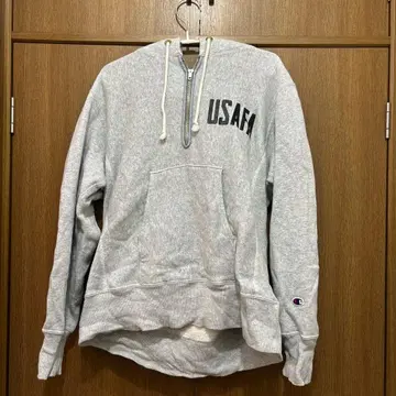 Champion 리버스 위브 그레이 후드 맨투맨 M