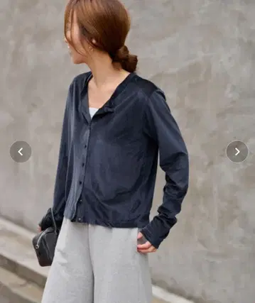 네이비 버튼 반팔 가디건 앙상블