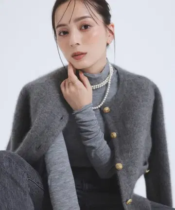 아뉴앙스 가디건 노카라 니트 자켓