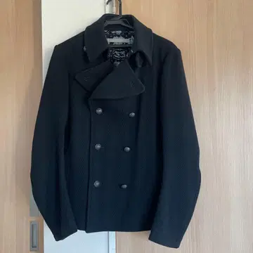 신사 울 더블 브레스트 피 코트 블랙