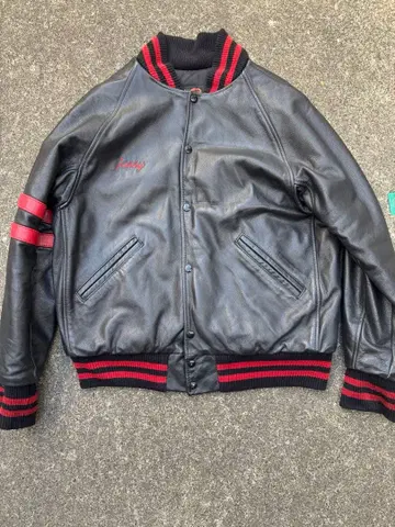 90's All leather jacket 가죽 바시티 자켓